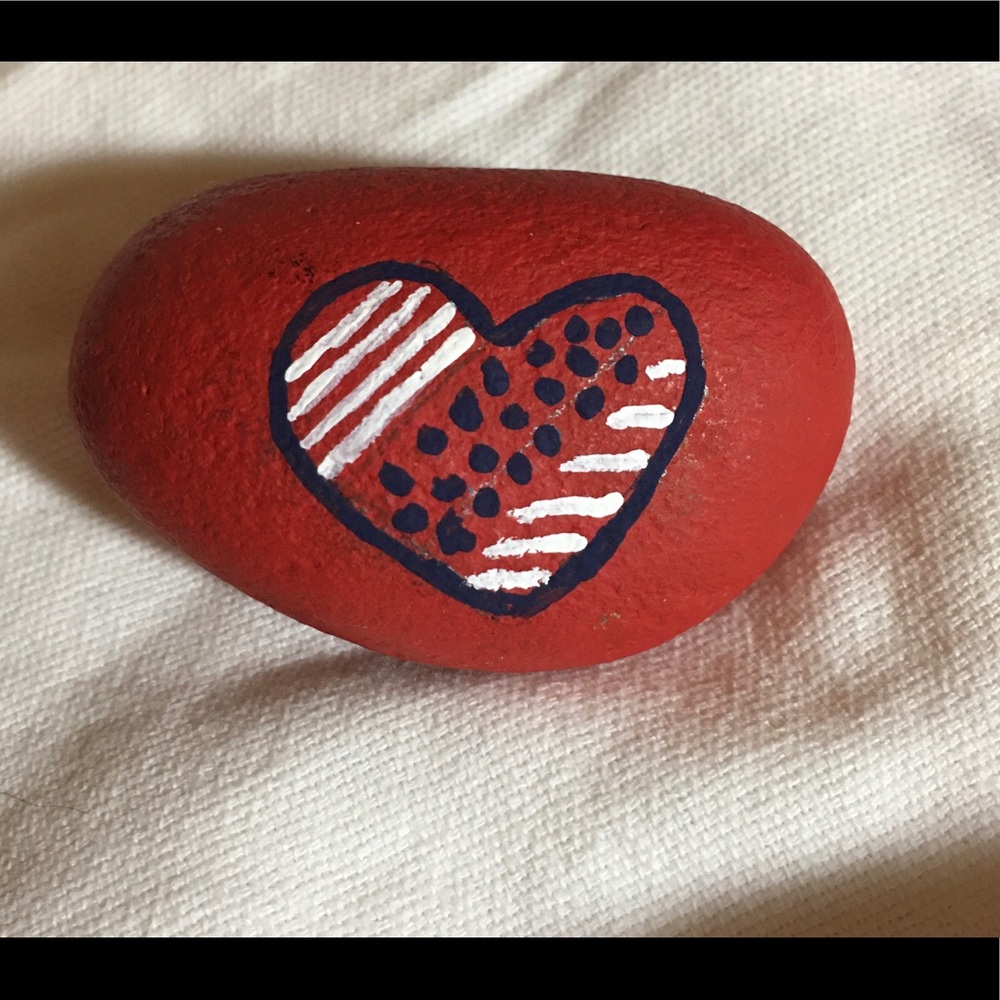 July 4th Painted Rock Heart Red White Blue